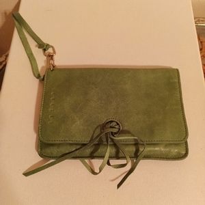 Lazaro Wristlet green leather wristlet purse and mirror set